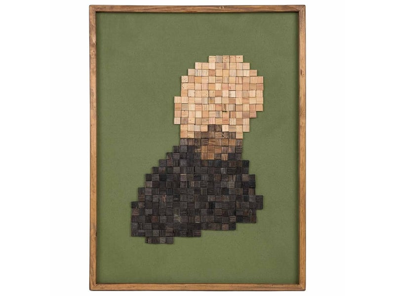 Tableau artisanal en bois recyclé relief vert beige et noir 62x4x82 cm h - Conforama B