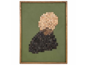 Tableau artisanal en bois recyclé relief vert beige et noir 62x4x82 cm h