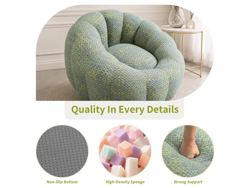  Fauteuil poire bubble en forme de fleur, tissu jacquard tricoté jaune et gris  - Conforama E