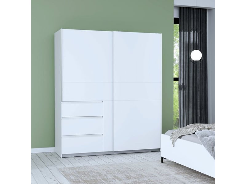  Armoire 2 portes coulissantes forte winn 2 avec 3 tiroirs blanc mat W2QS823E71-120 - Conforama B