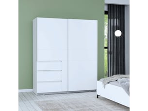 Armoire 2 portes coulissantes forte winn 2 avec 3 tiroirs blanc mat