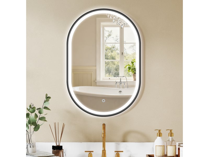  Miroir salle de bain éclairage led 50x70cm, miroir lumineux salle de bain mural interrupteur tactile, lumière 3 couleurs  - Conforama C