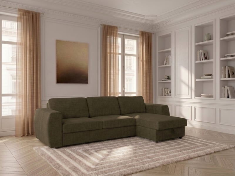  Bobochic canapé d'angle réversible convertible coffre hugo ouverture express tissu texturé vert 140x190 réversible HUGO - Conforama B