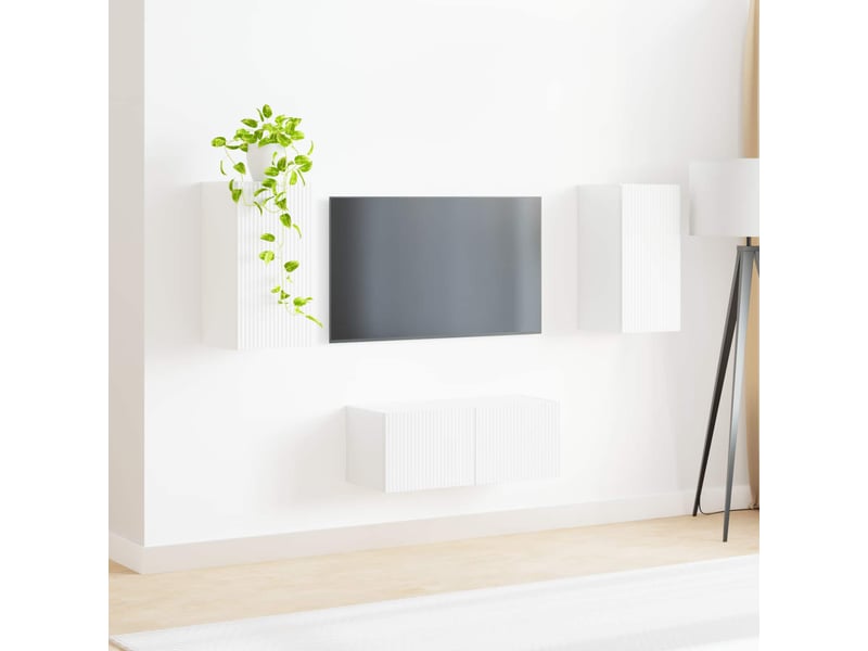  Ensemble meuble tv - banc tv - meuble de rangement 2 pcs blanc brillant bois d'ingénierie  - Conforama D