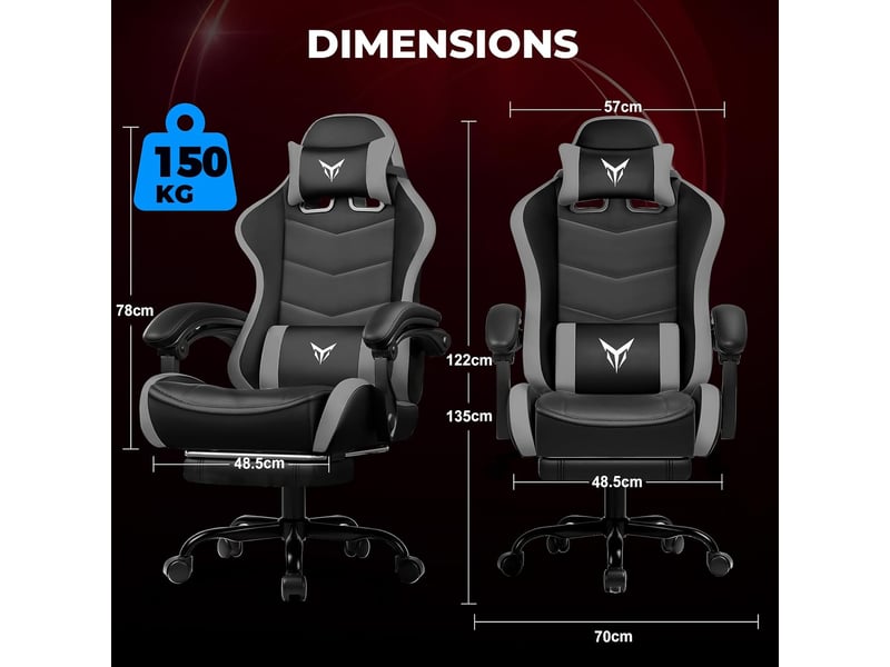 Gtplayer chaise de jeu avec repose-pieds, soutien lombaire et appui-tête réglable - gris XGC02-GY - Conforama B