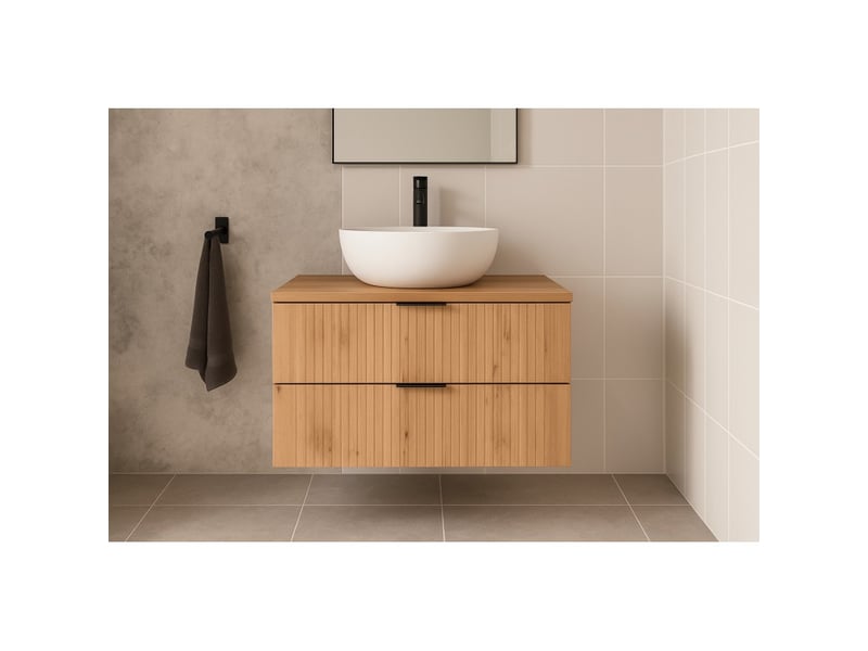 Ensemble de salle de bain noxera 80 cm – chêne wotan – meuble sous vasque avec plan pour vasque et vasque - Conforama B