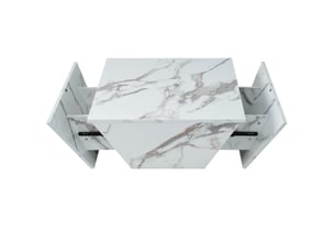 Table basse avec 2 tiroirs, design trapézoïdal, pour salon, en mdf, blanc, 70 × 70 × 37 cm - uvrion