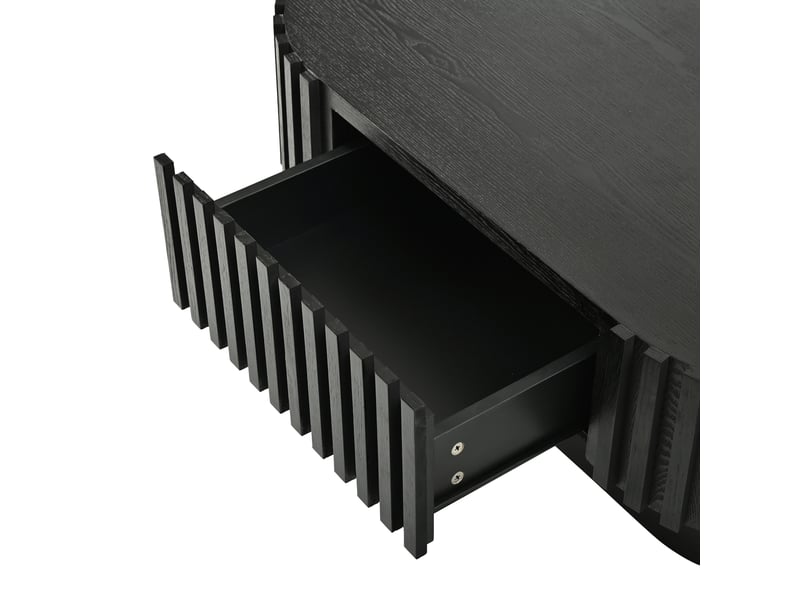  Table basse ovale 100x50x35,5 cm – noire – tiroir intégré et décor à lamelles verticales pour salon  - Conforama E