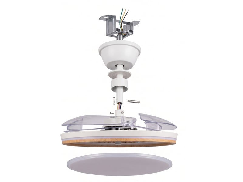 Ventilateur de plafond led rétractable yatek rubia blanc et hêtre, moteur dc 60 w, ø107 cm EL01006 - Conforama B
