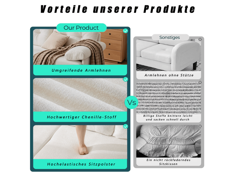 Canapé d'angle 3 places beige en tissu chenille avec accoudoirs rembourrés et pieds métalliques - Conforama D