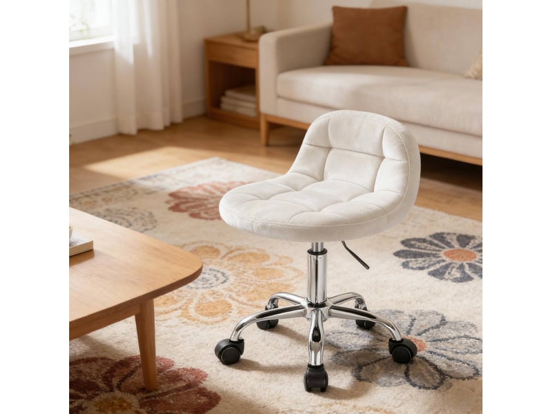  Chaise de bureau pivotante réglable en hauteur 38 x 31 cm – beige crème – velours, mousse et métal  - Conforama B