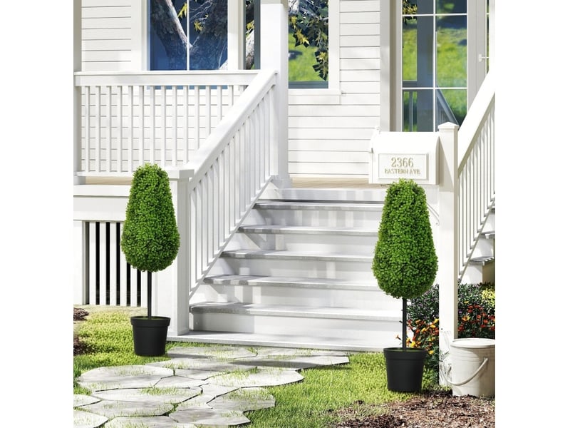  Lot de 2 buis artificiels 90 cm forme goutte en plastique vert  - Conforama C