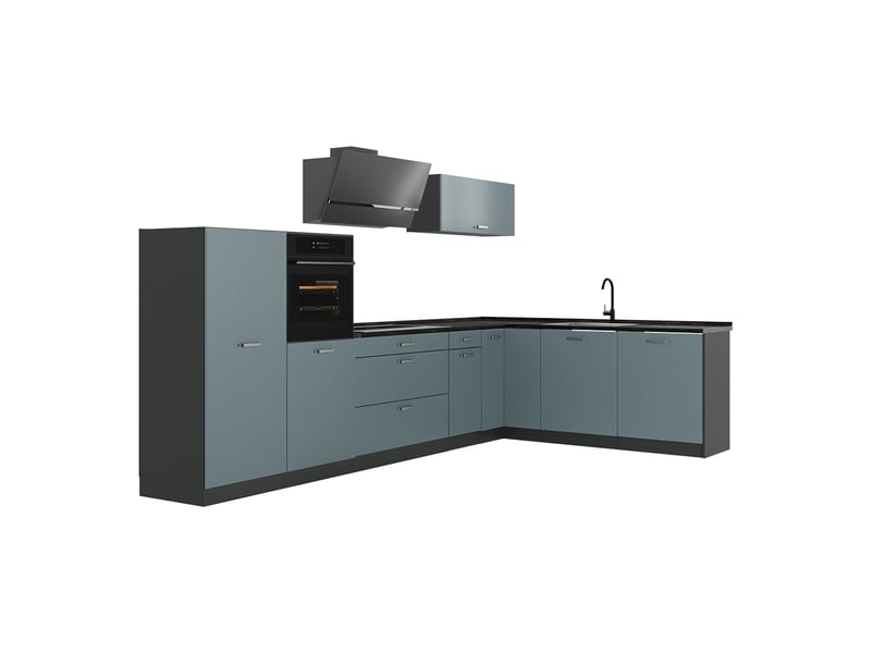  Vicco cuisine en angle, bleu-grisanthracite, 347 x cm plan de travail anthracite  - Conforama A