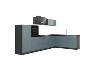 Vicco cuisine en angle, bleu-grisanthracite, 347 x cm plan de travail anthracite