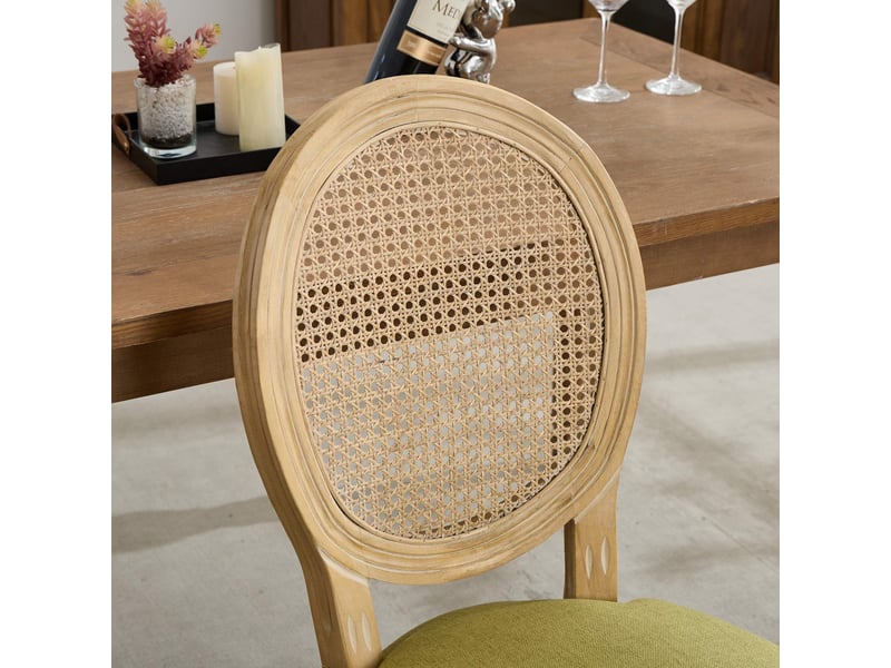  Lot de 2 chaises de salle à manger en tissu lin et rotin vert olive W3223P520424 - Conforama D