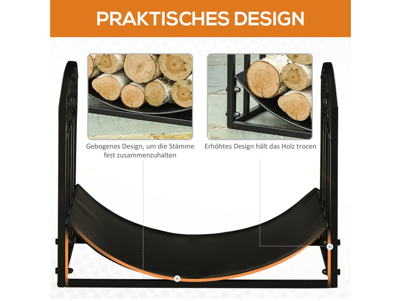 Porte-bûches en métal noir, support surélevé 60 kg pour cheminée, terrasse et jardin  - Conforama W