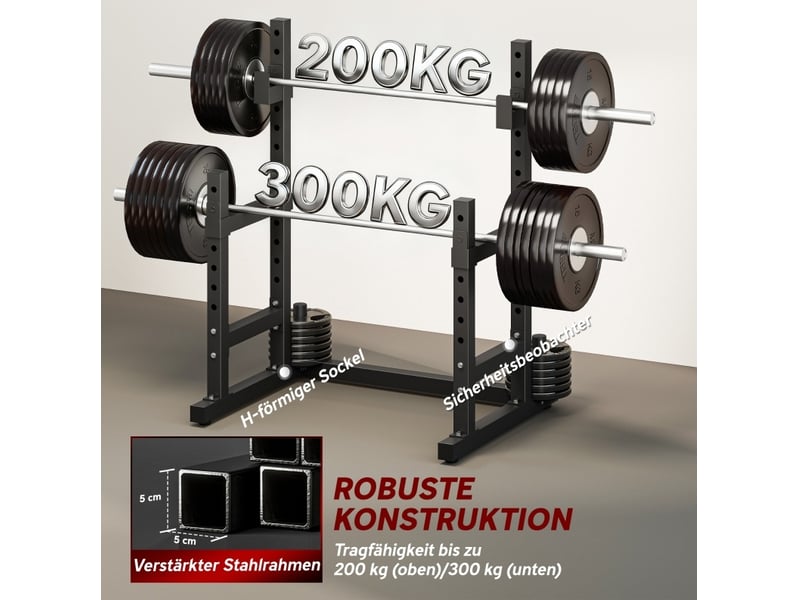  Rack à squat réglable 110x91x145 cm – noir – double support de barre avec rangement de disques  - Conforama E
