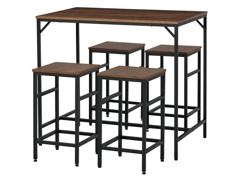  Ensemble table bar 5 pièces, tabourets, table à manger 4 chaises, cuisine, marron rustique et noir.  - Conforama A