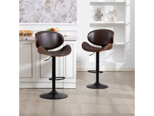 Tabourets de bar pivotants lot de 2 marron pu réglables en hauteur avec dossier ergonomique et repose-pieds