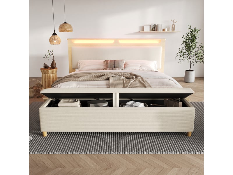 Lit en bois et cordon beige 160x200 cm - Conforama E