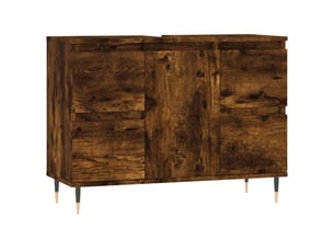 Meuble salle de bain rangement, commode chêne fumé 80x33x60cm bois d'ingénierie shl70