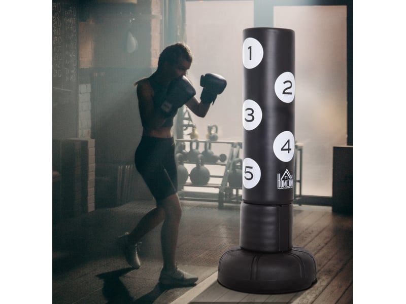 Sac de frappe sur pied 70 x 70 x 176 cm noir en hdpe, base à remplir pour boxe et coups de pied - Conforama B