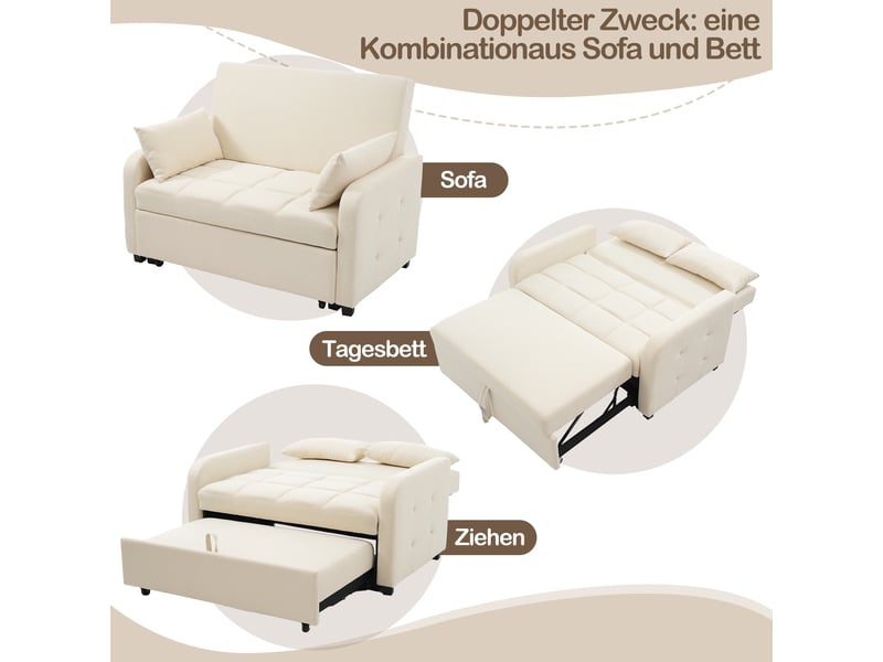  Canapé lit pliable 2 places en lin beige avec dossier réglable  - Conforama E