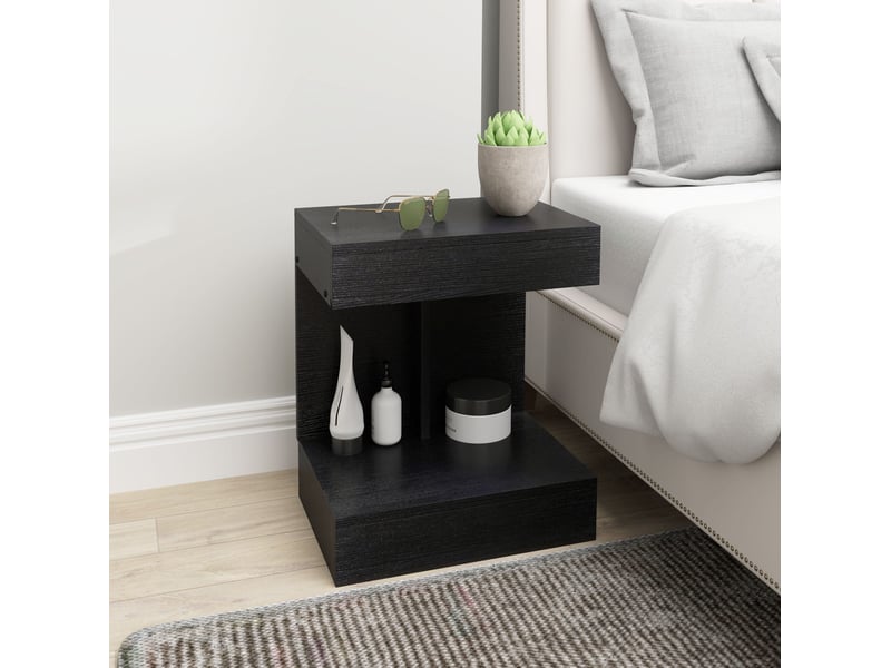  Table de chevet 40x30x46 cm avec tiroir et niche bois noir  - Conforama B