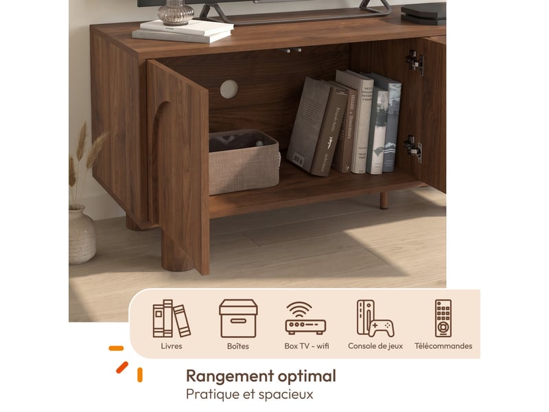 Meuble tv 140 cm archie 4 portes effet noyer - Conforama D