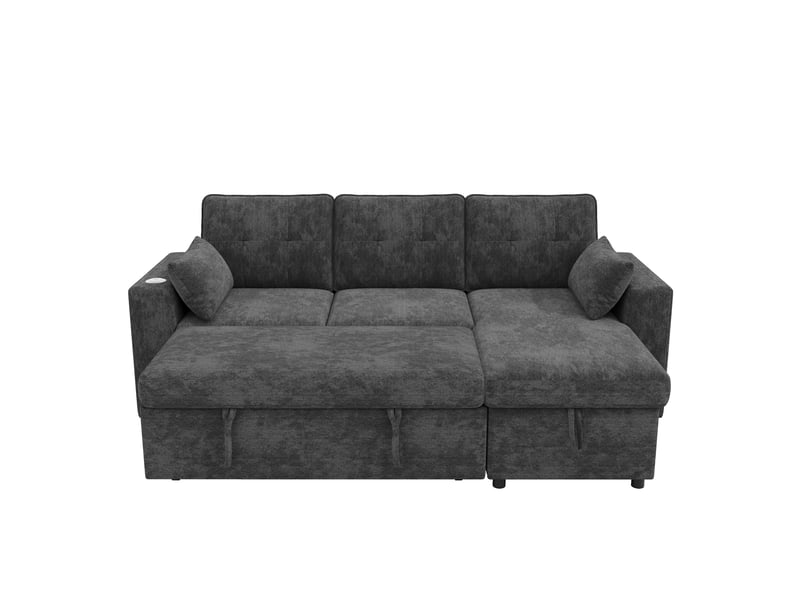  Canapé d'angle modulable - forme l - convertible - rangements intégrés - éclairage led - usb et type-c - tissu chenille - gris CozyNest - Conforama A