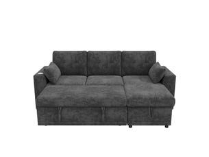 Canapé d'angle modulable - forme l - convertible - rangements intégrés - éclairage led - usb et type-c - tissu chenille - gris