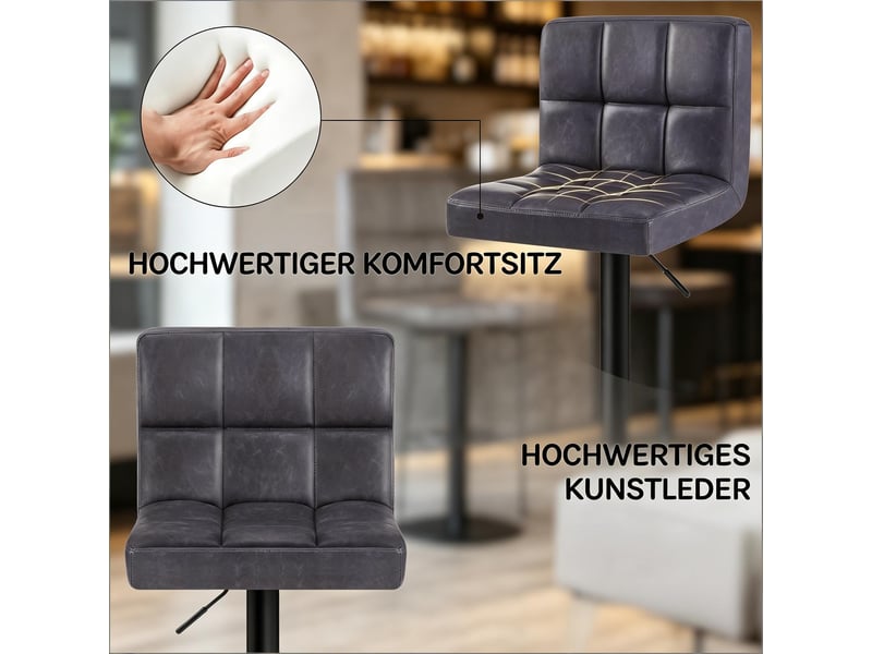  Tabouret de bar 44x38x114cm – tabouret de bar réglable en hauteur et rotatif à 360° avec dossier – simili-cuir - anthracite  - Conforama A