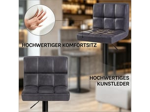 Tabouret de bar 44x38x114cm – tabouret de bar réglable en hauteur et rotatif à 360° avec dossier – simili-cuir - anthracite
