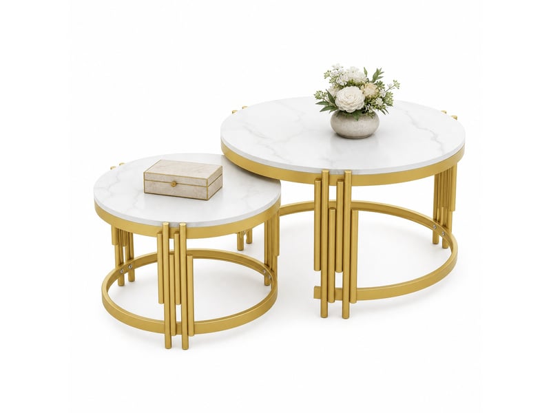  Tables basses gigognes rondes avec effet marbre et cadre métal, pour salon, style moderne  - Conforama A