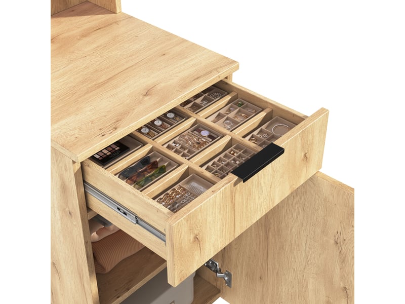  Vestiaire d'entrée avec led et miroir 135x47x200 cm penderie 5 tiroirs effet chêne  - Conforama R