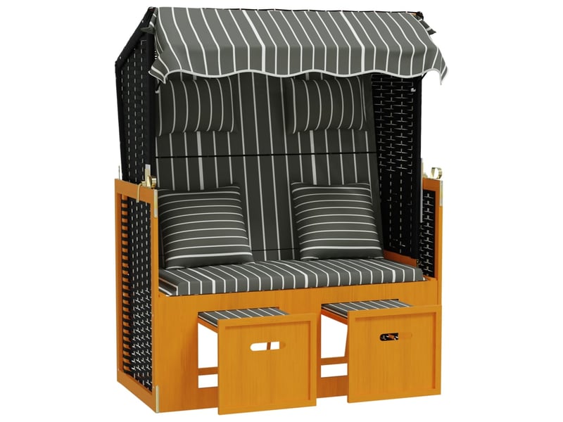  Strandkorb avec coussins résine tressée bois solide noir gris 02_0012178  - Conforama C
