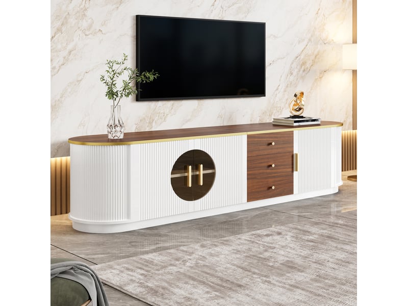  Meuble tv tcqpz 180 x 40 x 46 cm blanc en mdf avec rangement et gestion des câbles  - Conforama B