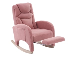 Fauteuil à bascule 66 x 125 x 101 cm rose en tissu peluche, repose-pieds pliable et appui-tête intégré