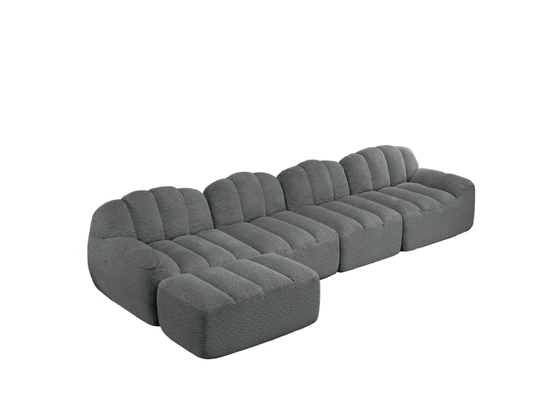 Canapé modulable, canapé 4 places – en tissu, gris, avec pouf, assise profonde, mousse haute densité - Conforama B