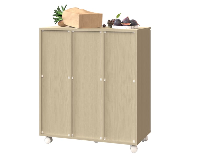  Meuble de tri des déchets 69,3x35x80 cm 3 portes mobile mdf blanc et aspect bois clair, confort optimal  - Conforama A