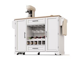 Desserte de cuisine 138 x 4570 x 92 cm blanc et naturel, en mdf, plateau rabattable sur roulettes
