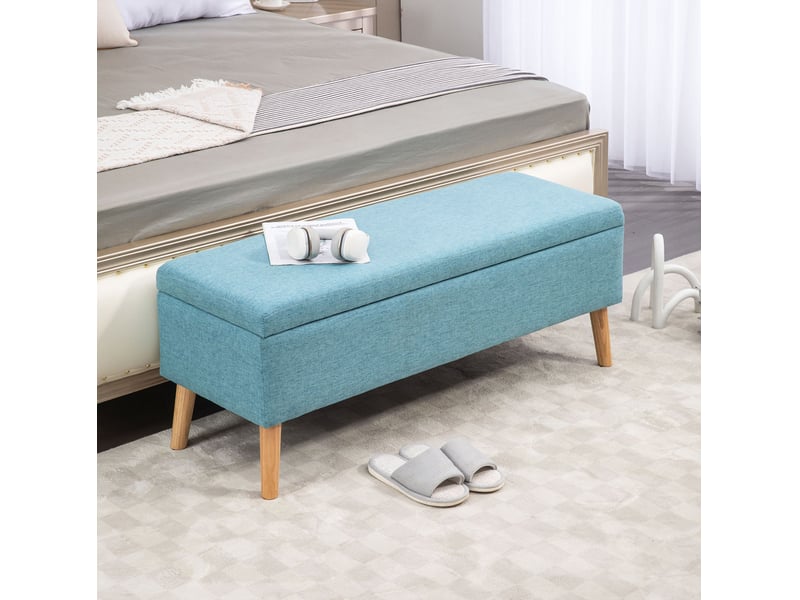  Banc coffre 110x39x45 cm, banc de lit moderne, assise rectangle, rangement intégré, meuble chambre, polyester, bleu  - Conforama B