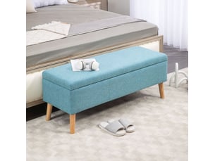 Banc coffre 110x39x45 cm, banc de lit moderne, assise rectangle, rangement intégré, meuble chambre, polyester, bleu