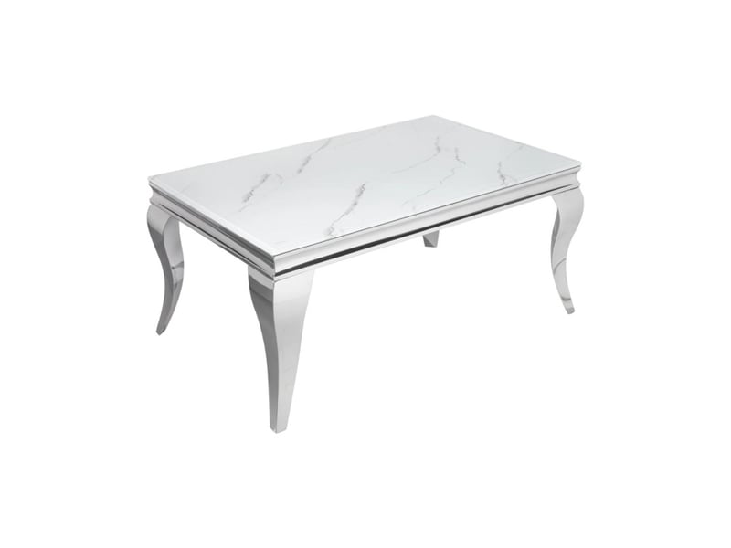  Table basse velena 100 cm effet marbre blanc avec verre trempé – pieds galbés argentés  - Conforama A