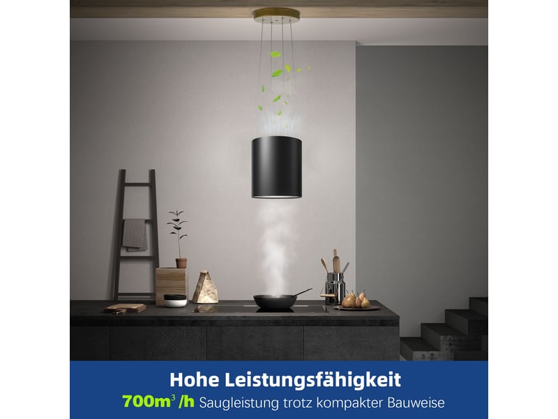  Hotte aspirante îlot à recyclage noire 35 cm, 700 m³h, 3 vitesses, filtre à charbon actif et éclairage led, classe énergétique a+  - Conforama D