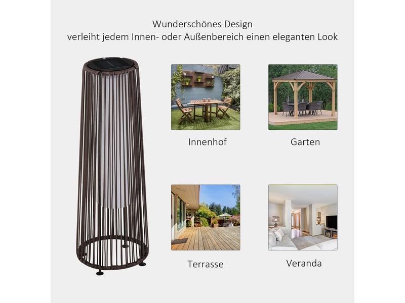  Lampe de sol solaire extérieure en polyrotin marron lanterne led crépusculaire ip44 pour terrasse  - Conforama D