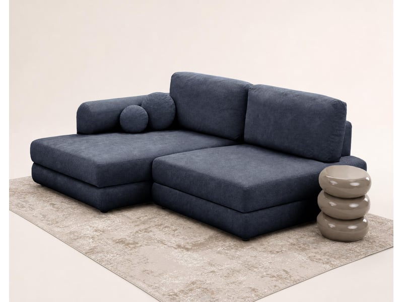 April - canapé d'angle gauche 4 places convertible avec coffre en velours texturé - best mobilier - bleu marine APRIL - Conforama D