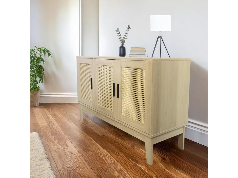 Buffet avec 3 portes cannage bois naturel 120 x 40 x 71 cm 62664 - Conforama C