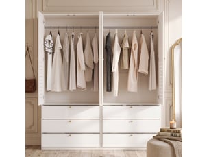 Armoire 4 portes blanche à lamelles, 6 tiroirs et 2 penderies, 180 x 50 x 200 cm, rangement design pour chambre