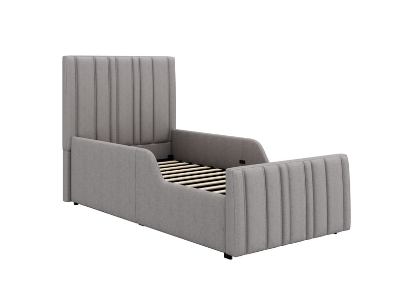  Lit enfant 90x200 lit coffre hydraulique capitonné gris avec sommier  - Conforama W